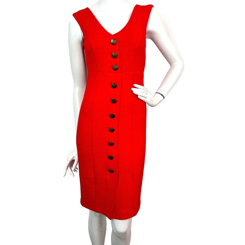 Anthropologie Maeve Dress Textured Buttons Sleeveless Red V-Neck Size X-Small - Picture 2 of 11